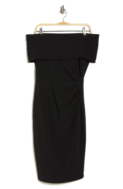 Shop Marina Off The Shoulder Short Sleeve Sheath Dress In Black
