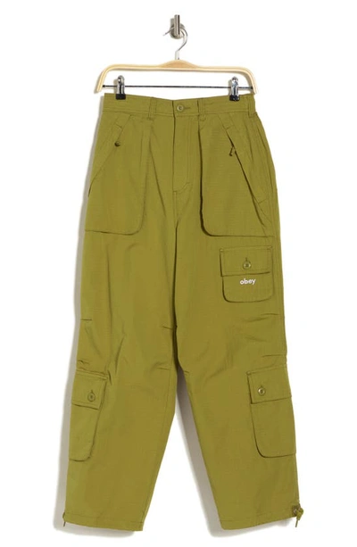 Shop Obey Raine Cotton Utility Cargo Pants In Olive Oil