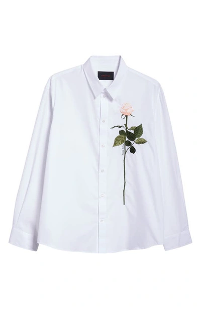 Shop Simone Rocha Rose Embroidered Cotton Poplin Button-up Shirt In White