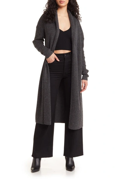 Shop Open Edit Longline Shawl Collar Cardigan In Grey Dark Charcoal Heather