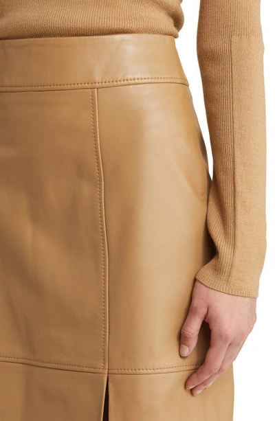 Shop Hugo Boss Setora Leather Pencil Skirt In Iconic Camel