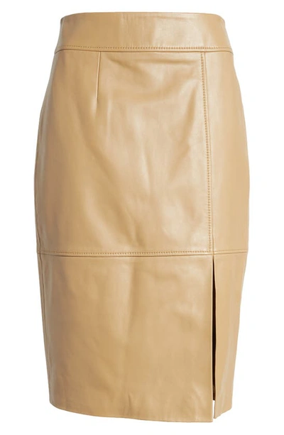 Shop Hugo Boss Setora Leather Pencil Skirt In Iconic Camel