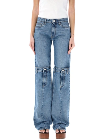 Shop Coperni Open-knee Denim Jeans In Washedblue