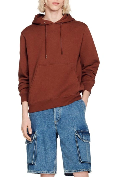 Shop Sandro Embroidered Logo Hoodie In Brown