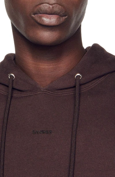 Shop Sandro Embroidered Logo Hoodie In Black Brown