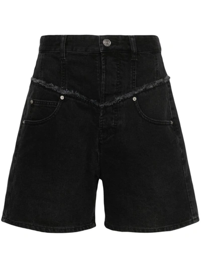 Shop Isabel Marant Frayed-detail Denim Shorts In Black