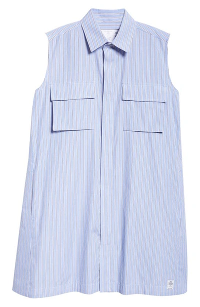 Shop Sacai X Thomas Mason Stripe Sleeveless Mini Shirtdress In L/ Blue Stripe