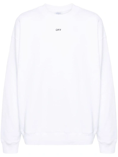 Shop Off-white Embroidered-logo Cotton Sweatshirt In White Black