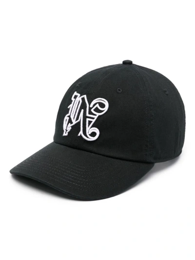 Shop Palm Angels Embroidered-logo Cotton Cap In Black White
