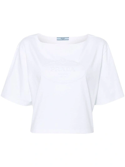 Shop Prada Logo-appliqué T-shirt In Bianco