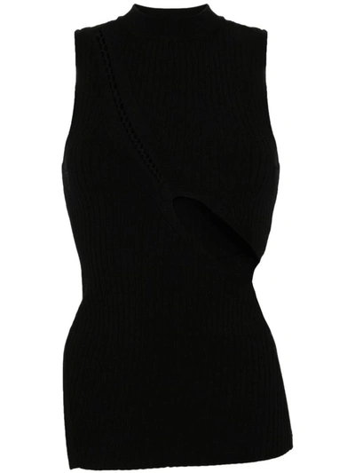 Shop Attico The  Cropped Ribbed Knit Tank Top In Black