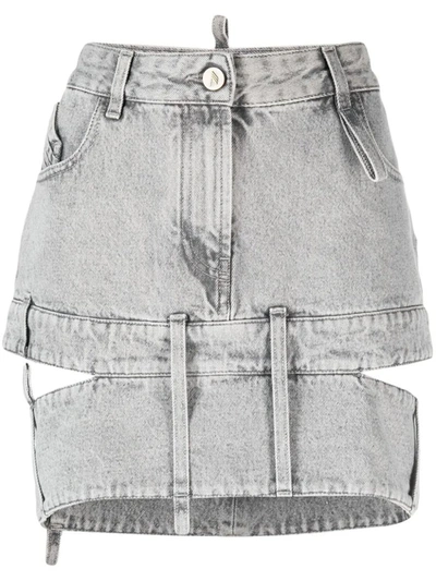 Shop Attico The  Cropped Denim Mini Skirt In Grey