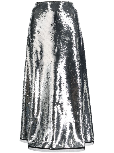 Shop Molly Goddard Silver-tone Lyra Sequinned Midi Skirt In Silber