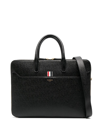Shop Thom Browne Black Rwb-loop Leather Briefcase