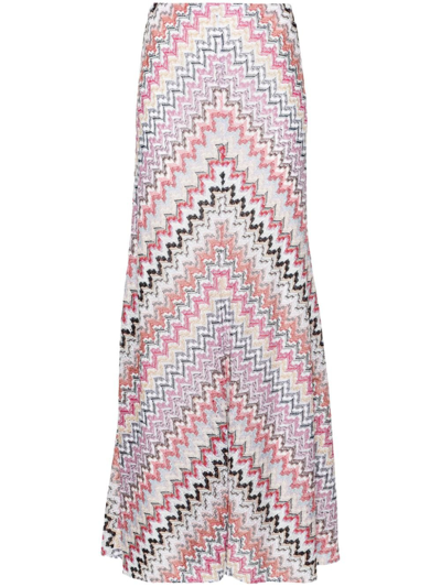 Shop Missoni Zigzag Knit Maxi Skirt - Women's - Metallic Fibre/viscose/polyester/elastane In Pink