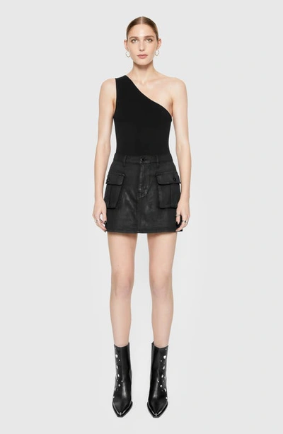 Shop Rebecca Minkoff Jodie Coated Denim Cargo Miniskirt In True Black