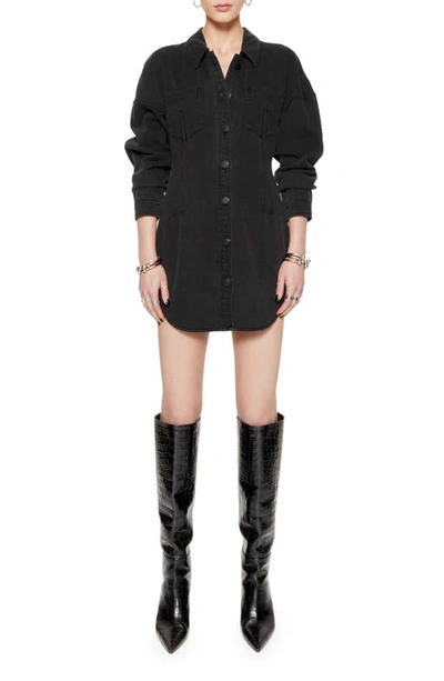 Shop Rebecca Minkoff Florence Long Sleeve Denim Mini Shirtdress In True Black
