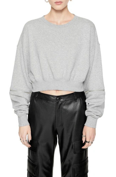 Shop Rebecca Minkoff Irene Zip-off Sleeve Crop Sweatshirt In Heather Grey