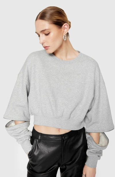 Shop Rebecca Minkoff Irene Zip-off Sleeve Crop Sweatshirt In Heather Grey