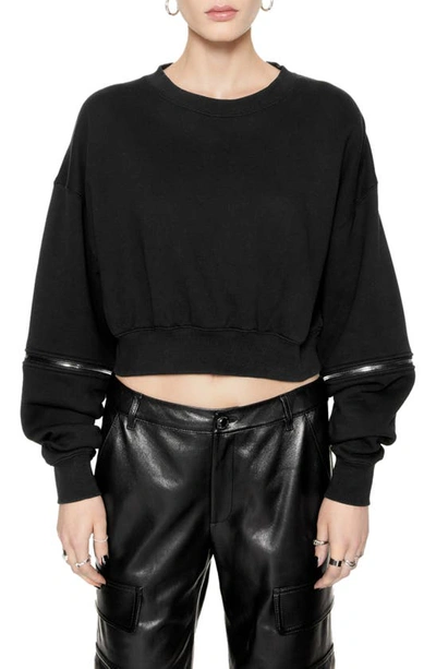 Shop Rebecca Minkoff Irene Zip-off Sleeve Crop Sweatshirt In True Black