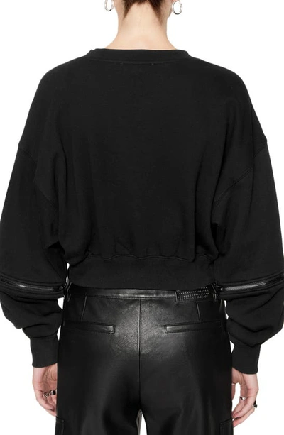 Shop Rebecca Minkoff Irene Zip-off Sleeve Crop Sweatshirt In True Black