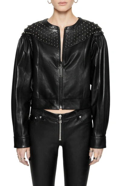 Shop Rebecca Minkoff Ozzy Studded Leather Jacket In True Black