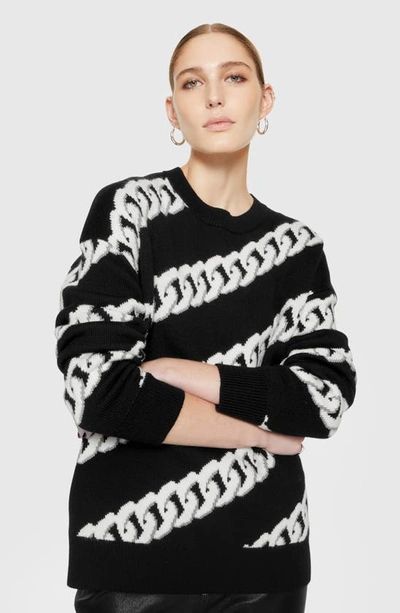 Shop Rebecca Minkoff Mara Chain Link Stripe Merino Wool Sweater In True Black
