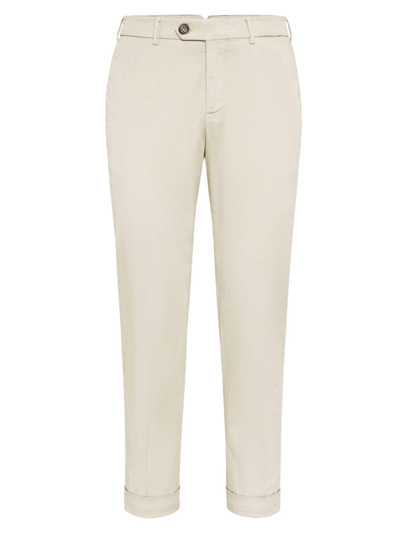 Shop Brunello Cucinelli Men's Garment Dyed Italian Fit Trousers In Beige