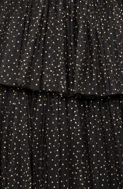 Buxom Couture Metallic Polka Dot Strapless Tiered Tulle Dress In Black