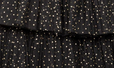 Buxom Couture Metallic Polka Dot Strapless Tiered Tulle Dress In Black