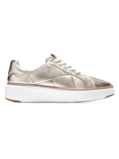 Shop Cole Haan Women's Grandpro Topspin Metallic Leather Sneakers In Soft Gold