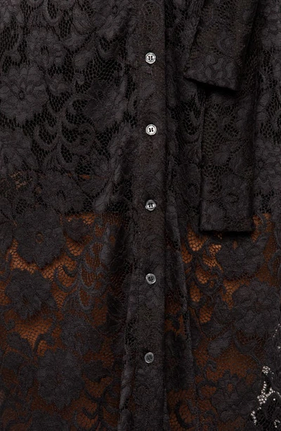 Shop Buxom Couture Floral Tie Belt Lace Midi Shirtdress In Black