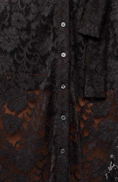 Buxom Couture Floral Tie Belt Lace Midi Shirtdress In Black