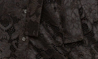 Buxom Couture Floral Tie Belt Lace Midi Shirtdress In Black