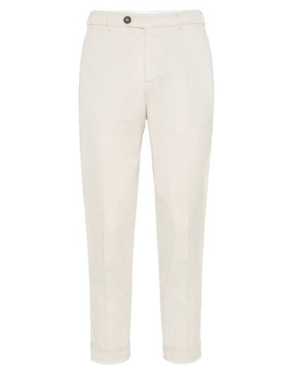 Shop Brunello Cucinelli Men's Garment Dyed Italian Fit Trousers In Off White