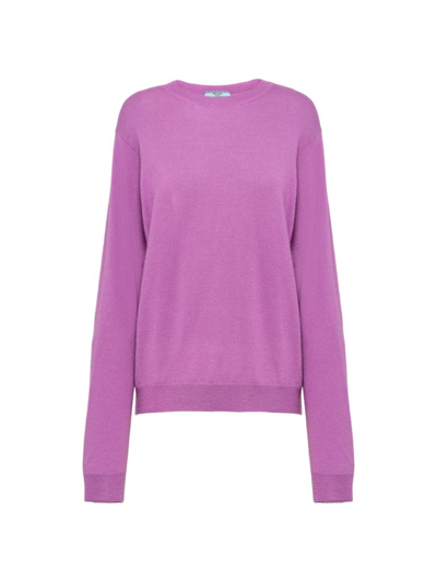 Shop Prada Women's Cashmere Crewneck Sweater In Purple