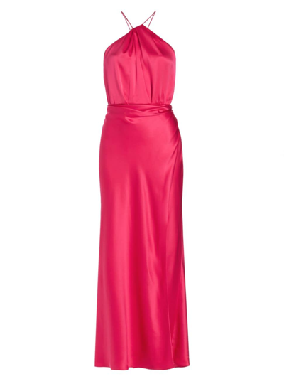 Shop The Sei Women's Asymmetrical Halter Silk Maxi Dress In Peony