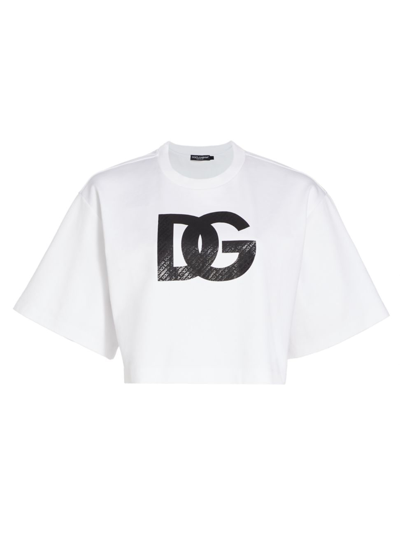 Shop Dolce & Gabbana Women's Crop Logo T-shirt In White