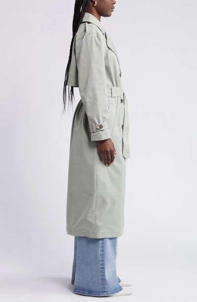 Shop Open Edit Belted Trench Coat In Green Halo