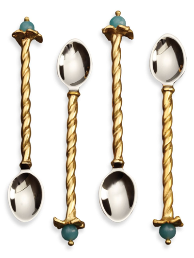 Shop L'objet Venise 4-piece 24k Goldplated Stainless Steel & Amazonite Dessert Spoon Set