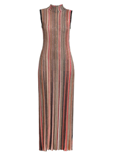 Shop Missoni Women's Sleeveless Embellished Stripe Knit Maxi Dress In Neutral