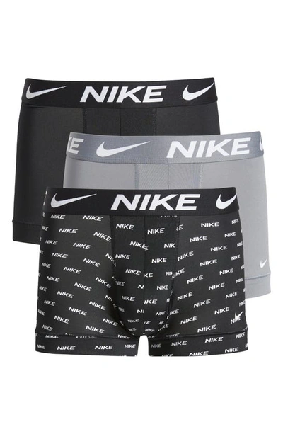 Shop Nike 3-pack Dri-fit Essential Micro Trunks In  Logo/ Grey/ Black