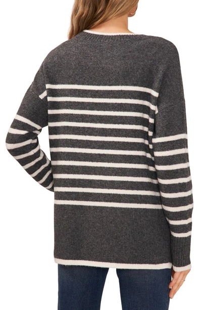 Shop Vince Camuto Stripe Crewneck Sweater In Med Hthrgrey
