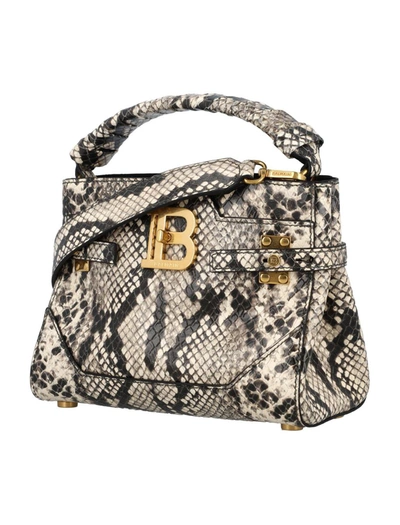 Shop Balmain Phyton B-buzz 22 Handbag In Grey Phyton