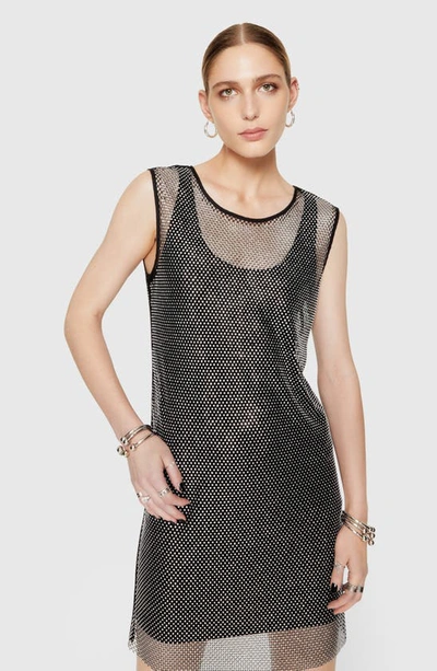 Shop Rebecca Minkoff Lizzy Rhinestone Sleeveless Mesh Minidress In Black/ Clear Crystal