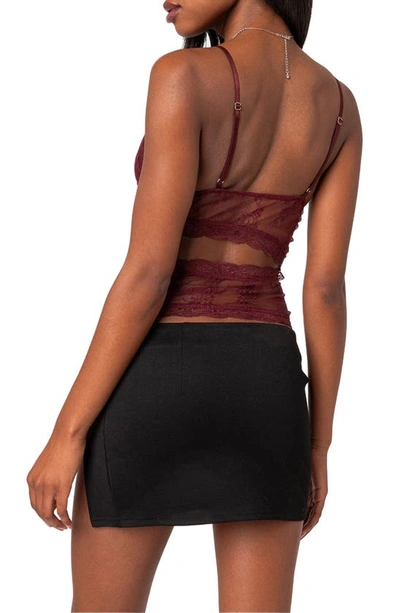 Edikted Spice Cutout Sheer Lace Camisole In Burgundy
