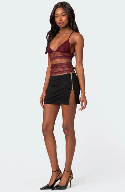 Edikted Spice Cutout Sheer Lace Camisole In Burgundy