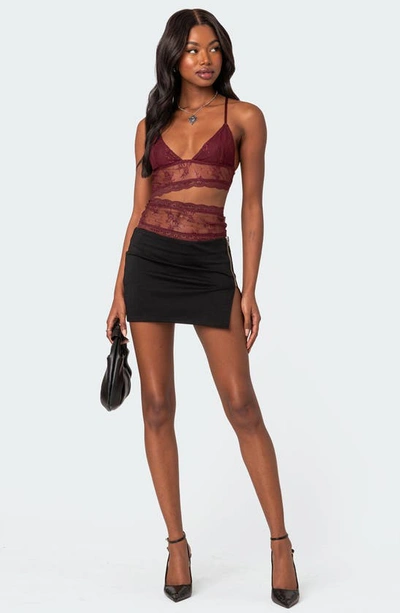 Shop Edikted Spice Cutout Sheer Lace Camisole In Burgundy