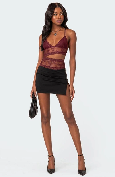Edikted Spice Cutout Sheer Lace Camisole In Burgundy