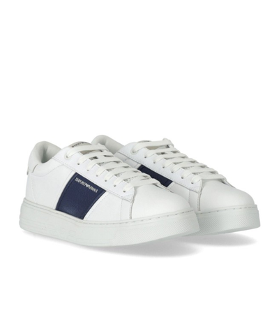 Shop Emporio Armani White And Blue Sneaker